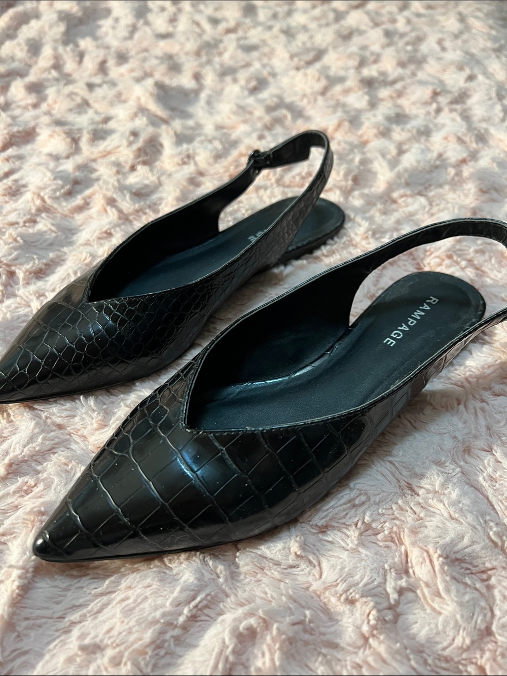 Rampage Black Croc-Embossed Pointed Slingback Flats